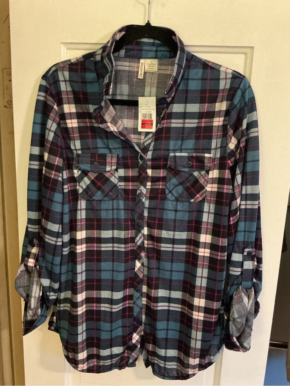 Passport Plaid Button-Down Shirt in Blue, Black & Pink